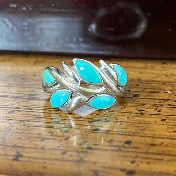Vintage Designer EA Turquoise Sterling Silver Ring - Size 6 - Picture 6 of 15